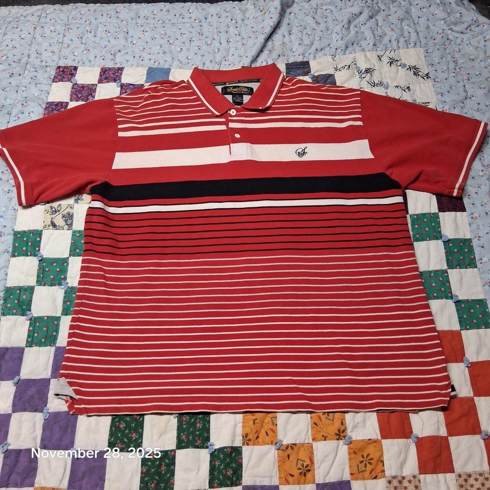 Vintage‎ Southpole Polo Shirt Signature Series Size XL Red White Striped Y2K